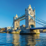 Tower Bridge in London, UK with blue sky